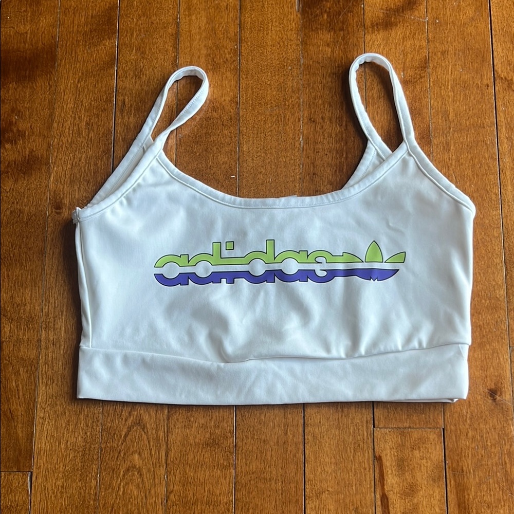 Adidas White Bra with Green and Purple Logo